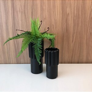 VASO DE CERAMICA PRETO FOSCO CANELADO G 39X18cm M 31X15cm