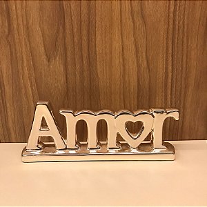 ESCULTURA PALAVRA EM CERAMICA AMOR - PRATA .