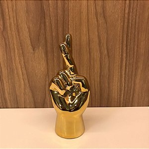 ESCULTURA DE CERAMICA MAO FIGA DOURADO