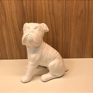 ESCULTURA BULDOG  EM CERAMICA BRANCO