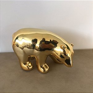 ESCULTURA URSO EM CERAMICA DOURADO