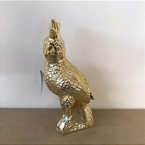 ESCULTURA CACATUA DOURADA EM CERAMICA