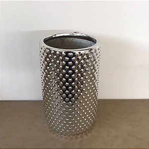 VASO EM CERAMICA DECORATIVO PRATA COM DETALHES - GRANDE