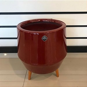 VASO DE CHÃO EM FIBRA COM PÉ DE MADEIRA