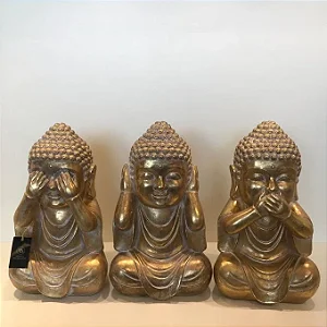 TRIO BUDAS DA SABEDORIA DOURADO ENVELHECIDO