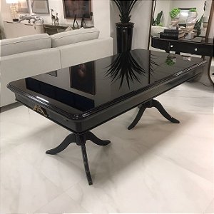 MESA DE JANTAR CLASSICA PRETA COM DOURADO