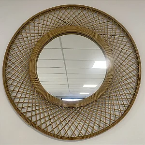 MANDALA COM ESPELHO MOLDURA DE MADEIRA GRANDE 90CM