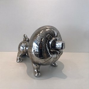 LEÃO DECORATIVO EM CERAMICA PRATA.