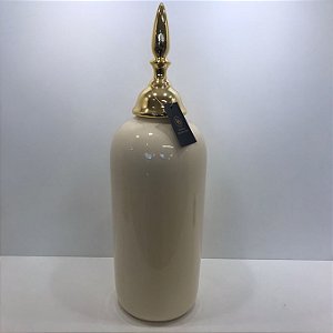 POTE REDONDO BRANCO LISO COM TAMPA DOURADA