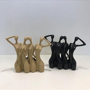 ESCULTURA BUSTO MULHERES PRETA E BEGE 21,5x19cm