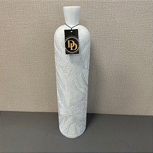 VASO GARRAFA FOLHAS BRANCO EM RESINA PEQUENO