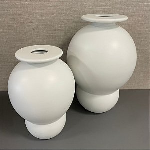 VASO REDONDO BRANCO FOSCO DE CERAMICA G 36cm M 29cm