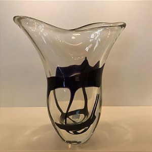 VASO DE MURANO TRANSPARENTE COM DETALHES PRETO
