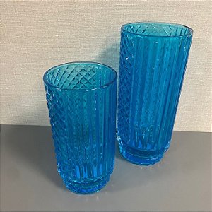VASO DECOR DE VIDRO AZUL G 34x15cm M 28x14cm