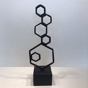 ESCULTURA COLMEIA EM METAL COM BASE EM MADEIRA