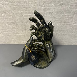 ESCULTURA MÃOS DOURADA EM RESINA