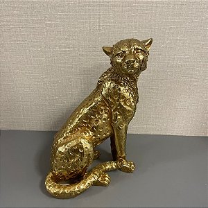 ESCULTURA LEOPARDO DOURADO EM RESINA