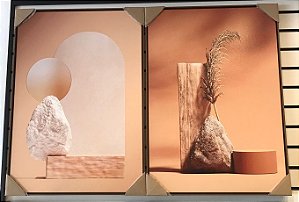 PAR DE QUADROS TELAS EM CANVA FOLHAS E PEDRAS 1,00 X 1,40M