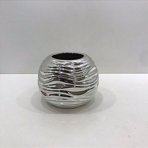 CACHEPOT DE CERAMIBA ONDAS PRATA -11X12CM
