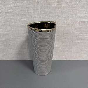 VASO DECORATIVO RUSTICO CINZA E DOURADO -30X14CM