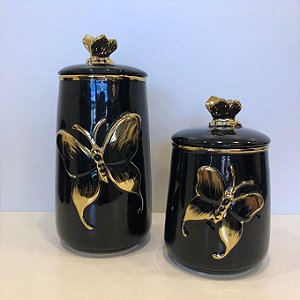 CONJUNTO DE POTES COM VEDAÇÃO PRETO E DOURADO