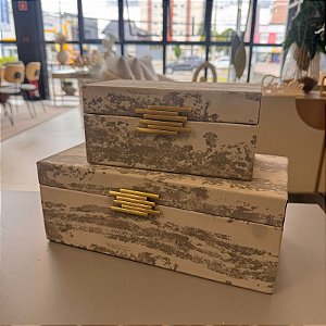 Conjunto Caixas de MDF Revestidas com Tecido Cinza P e G