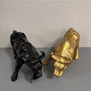 TOURO WALL STREET PEQUENO EM RESINA PRETO OU DOURADO 19x32cm