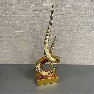 ESCULTURA ABSTRATO EM RESINA - DOURADO