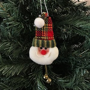 ENFEITE PINGENTE CABEÇA DE PAPAI NOEL COM SINO