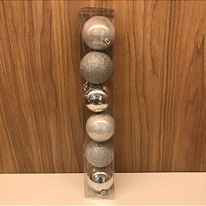 JOGO COM 6 BOLAS DE NATAL PRATA