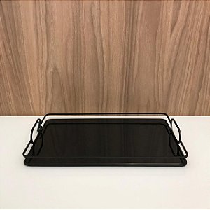 BANDEJA EM METAL E VIDRO PRETO - GRANDE