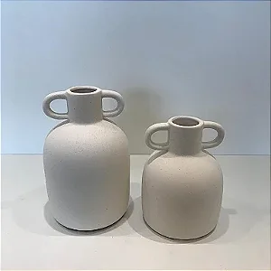 Vaso Bojudo com Alças Texturizado off white M 22x14cm e P18x13cm