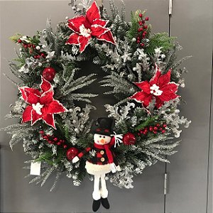 GUIRLANDA COM BONECO DE NEVE E ENFEITES PRATAS