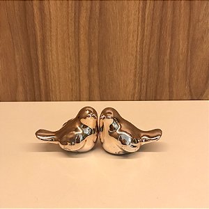 MINI ESCULTURA CASAL DE PÁSSAROS EM CERAMICA PRATA
