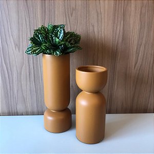 Vaso Ampulheta Cilindro Mostarda G 41x16cm e M 35x15cm