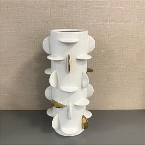 VASO DECOR CERAMICA BRANCO E DOURADO COM DETALHES GRANDE 45X21CM