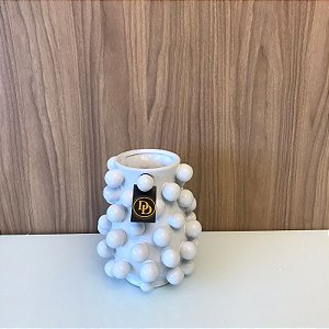 VASO DECORATIVO BRANCO COM DETALHE EM BOLAS   PEQUENO