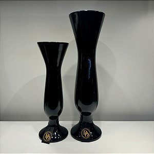VASO TAÇA EM CERAMICA PRETO FOSCO G 55x15cm M 43x14cm