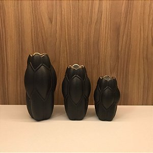 VASO CERAMICA PRETO CONCEITO G 30cm M 25cm P 20cm