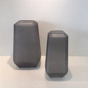 VASO DE VIDRO CINZA FOSCO G 30x16cm M 26x13cm