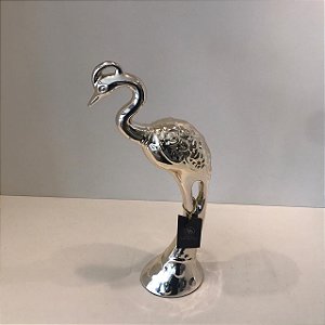 ESCULTURA GARÇA PRATA  GRANDE 42X16X10CM