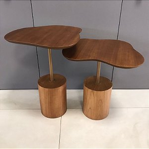 CONJUNTO MESA LATERAL ORGANICA   TAMPO MADEIRA