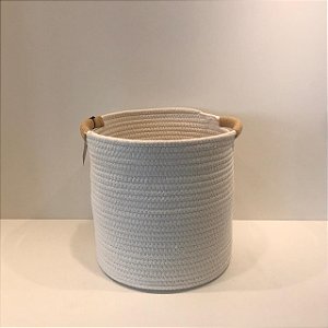 CESTO DE ALGODÃO BRANCO E BEGE COM ALÇA MEDIO 26X28CM