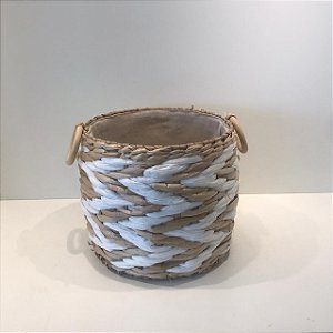CESTO DE SEAGRASS COM ALÇA EM MADEIRA MEDIO 22X27CM