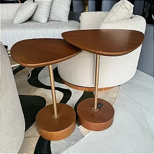 CONJUNTO MESA LATERAL TRIANGULO MADEIRA 55CM E 59CM