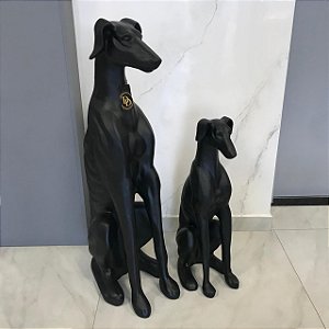 ESCULTURA CACHORRO GALGO GRANDE PRETO FOSCO G 1,12cm M 76cm