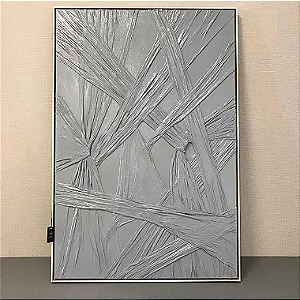 QUADRO TECIDO COM TINTA ACRILICA CINZA MEDIO MOLDURA OFF WHITE 85X1,25CM