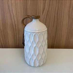 JARRA DECORATIVA DE CERAMICA BRANCA COM DETALHES 30X16CM