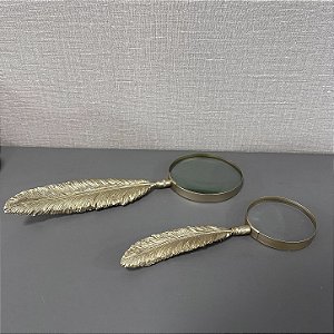 LUPA EM POLIRESINA DOURADA PENA G 30CM M 23CM