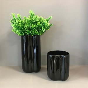 VASO VENEZA DE CERÂMICA PRETO M 17X14cm G 27,5x14cm